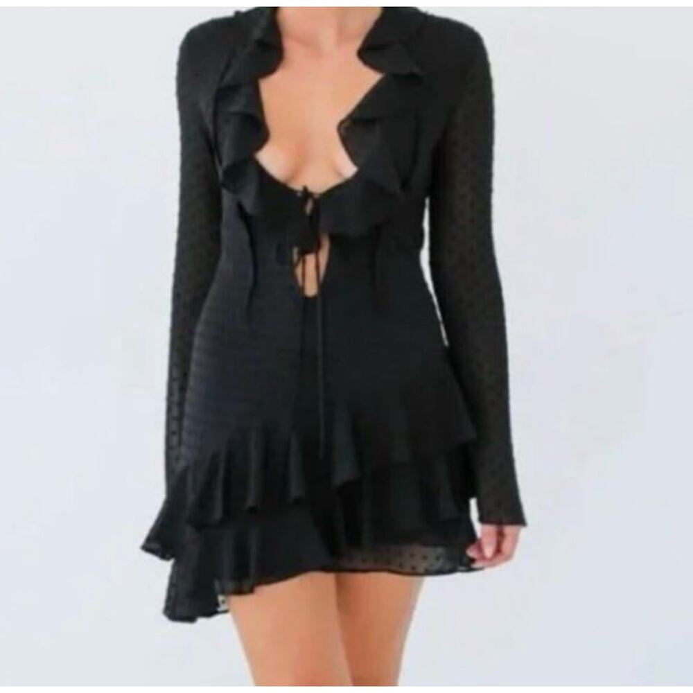 Rumored Waterfall Mini Dress Black Dot NWT